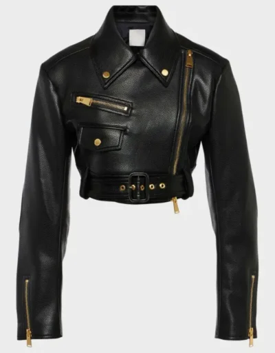 Cropped Leather Motorcycle Jacket