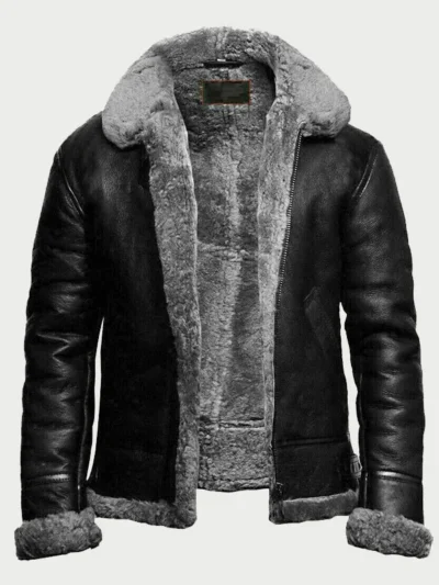 Black Leather Bomber Jacket For Men