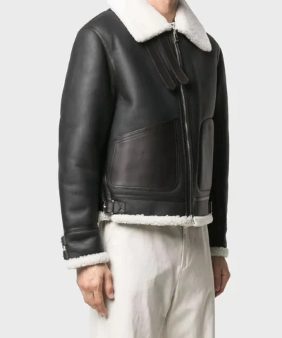 Mens Genuine Black Shearling Aviator Jacket