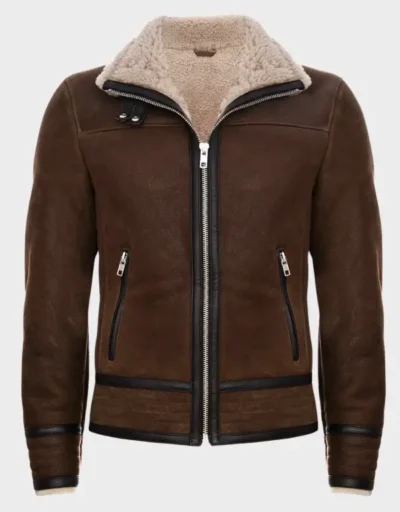 Mens Shearling Sheepskin Flying Jacket - Vail -Chestnut Brown