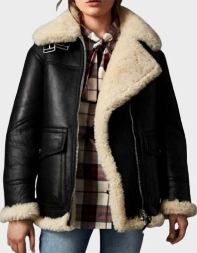 Aviator Ivory Black Shearling Jacket