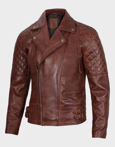 Men's Dark Brown Quilted Asymmetrical Leather Biker Jacket