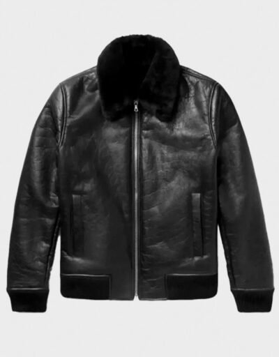 Trimmed Black Shearling Leather Jacket