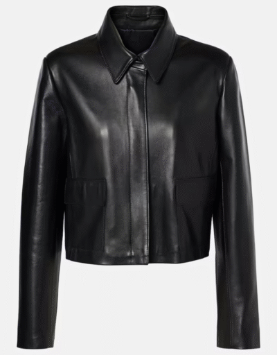Nour Hammour Black Bleeker Cropped Leather Jacket