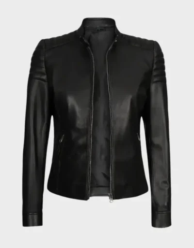 Women Cafe Racer Black Leather Jacket
