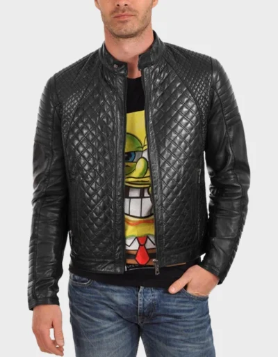 Edgy Black Quilted Leather Jacket for Men's