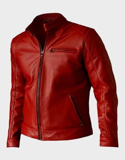Mens Biker Leather Jacket Red
