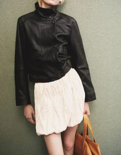 Womens Black High Neck Leather Jacket | The Leather Maker