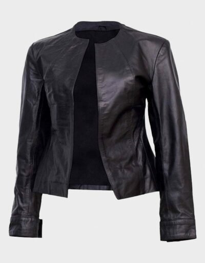Womens Collarless Leather Jacket