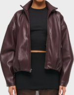 Vegan Leather Bubble Hem Bomber Jacket - Image 2