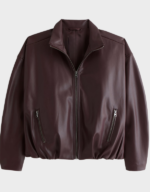 Vegan Leather Bubble Hem Bomber Jacket