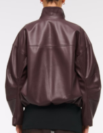 Vegan Leather Bubble Hem Bomber Jacket - Image 3