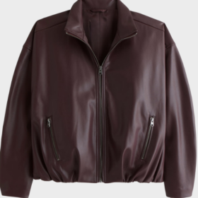 Vegan Leather Bubble Hem Bomber Jacket