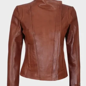 Arezzo Cognac Cafe Racer Style Women's Leather Jacket