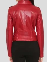 Red Biker Real Leather Jacket For Women - Image 3