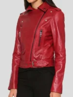 Red Biker Real Leather Jacket For Women - Image 2
