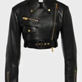 Cropped Leather Motorcycle Jacket
