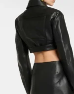 Cropped Leather Motorcycle Jacket - Image 3