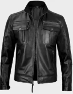 Men's Cafe Racer Black Leather Jacket