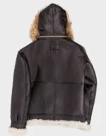 Mens B-3 Fur Hooded Sheepskin Bomber Jacket - Image 3