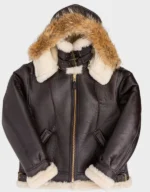 Mens B-3 Fur Hooded Sheepskin Bomber Jacket