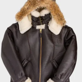 Mens B-3 Fur Hooded Sheepskin Bomber Jacket