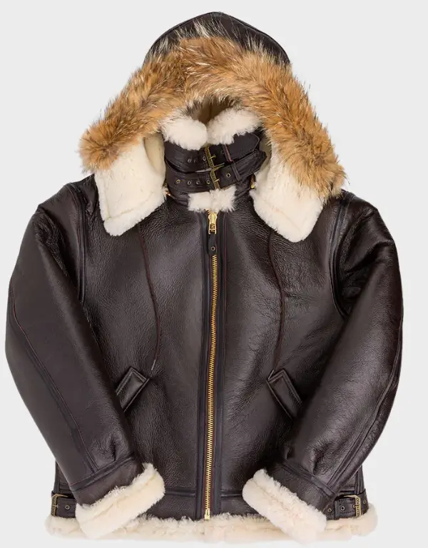 Mens-B-3-Hooded-Sheepskin-Bomber-Jacket-WWII-Aviator-Shearling-Flight-Jackets.webp Mens B-3 Fur Hooded Sheepskin Bomber Jacket - Image 1