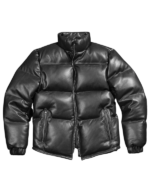 Men’s Black Handmade Sheepskin Leather Quilted Puffer Jacket - Image 2