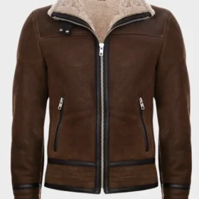 Mens Shearling Sheepskin Flying Jacket - Vail -Chestnut Brown