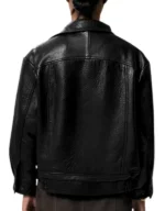 Women’s Oversized Grained Leather Bomber Jacket in Black - Image 3