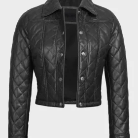 Women's Black Quilted Cropped Leather Jacket