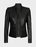 Women Cafe Racer Black Leather Jacket