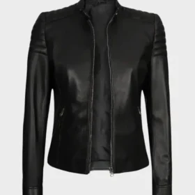 Women Cafe Racer Black Leather Jacket