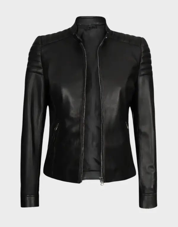 Women-Black-Cafe-Racer-Jacket.webp Women Cafe Racer Black Leather Jacket - Image 1