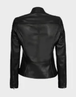 Women Cafe Racer Black Leather Jacket - Image 4