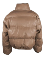 Women’s Brown Lambskin Leather Puffer Jacket - Image 2