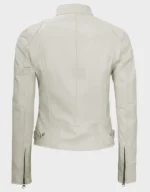 Off White Leather Cafe Racer Jacket for Women - Image 5