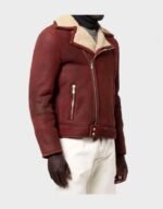 Aviator Burgundy Sheepskin Leather Jacket - Image 2