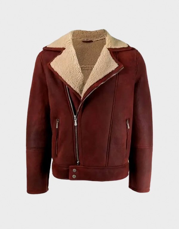 aviator-sheepskin-shearling-leather-jacket.jpg Aviator Burgundy Sheepskin Leather Jacket - Image 1