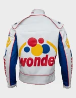 Women’s Racing-Inspired White and Blue Faux Leather Jacket - Image 2