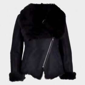 Black Leather Shearling Jacket For Women