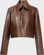 Nour Hammour Milk Chocolate Bleeker Cropped Leather Jacket