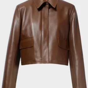 Nour Hammour Milk Chocolate Bleeker Cropped Leather Jacket