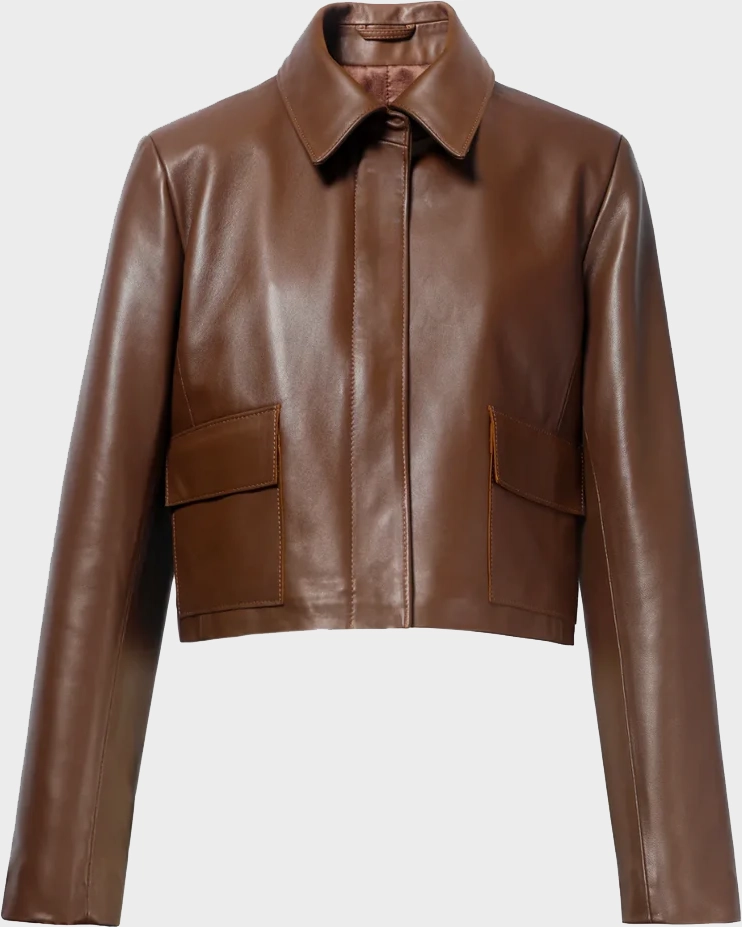 bleeeker.webp Nour Hammour Milk Chocolate Bleeker Cropped Leather Jacket - Image 1