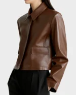 Nour Hammour Milk Chocolate Bleeker Cropped Leather Jacket - Image 2