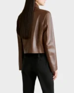 Nour Hammour Milk Chocolate Bleeker Cropped Leather Jacket - Image 3