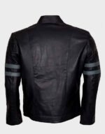 Blue Stripe Retro Black Biker Jacket - Image 2