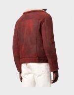 Aviator Burgundy Sheepskin Leather Jacket - Image 3