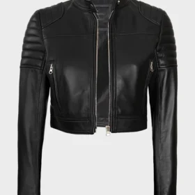 Women’s Black Cropped Style Café Racer Leather Jacket