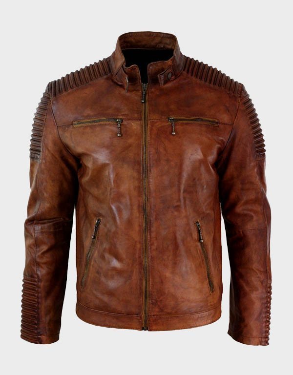 cafe-racer-brown-distressed-leather-jacket.jpg Cafe Racer Brown Distressed Leather Jacket - Image 1